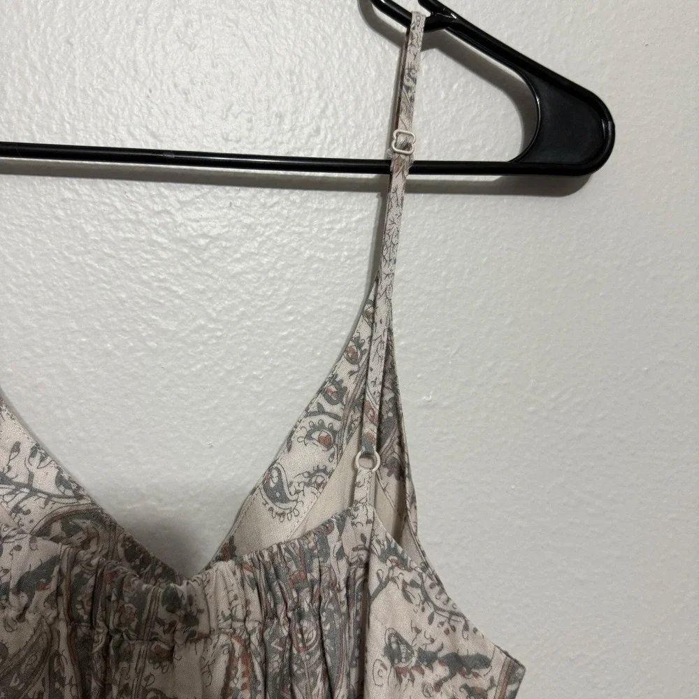 Splendid Alessandra Paisley Linen Blend Maxi Dress Leg Slit Size Large‎ Bohemian